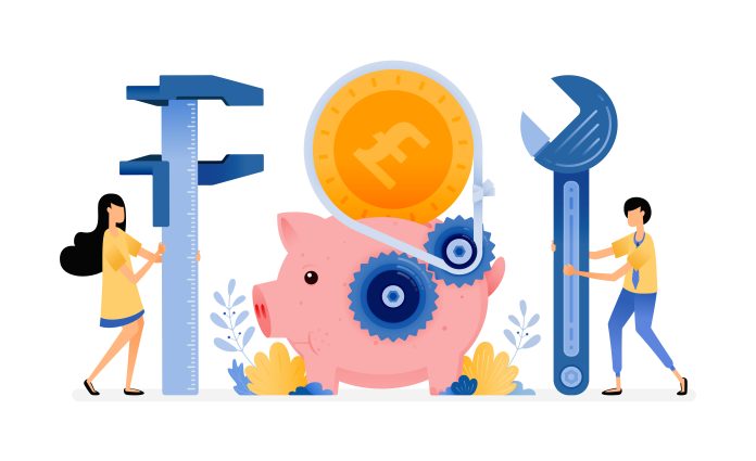 Vector Design Of The Piggy Bank Under Repair. Banking System Imp